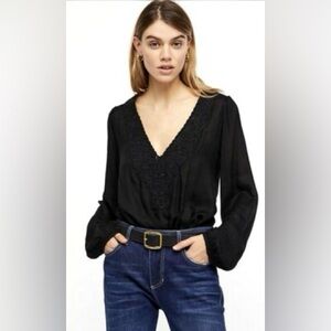 Free People Embroidered Jezebel V-Neck Bodysuit size M